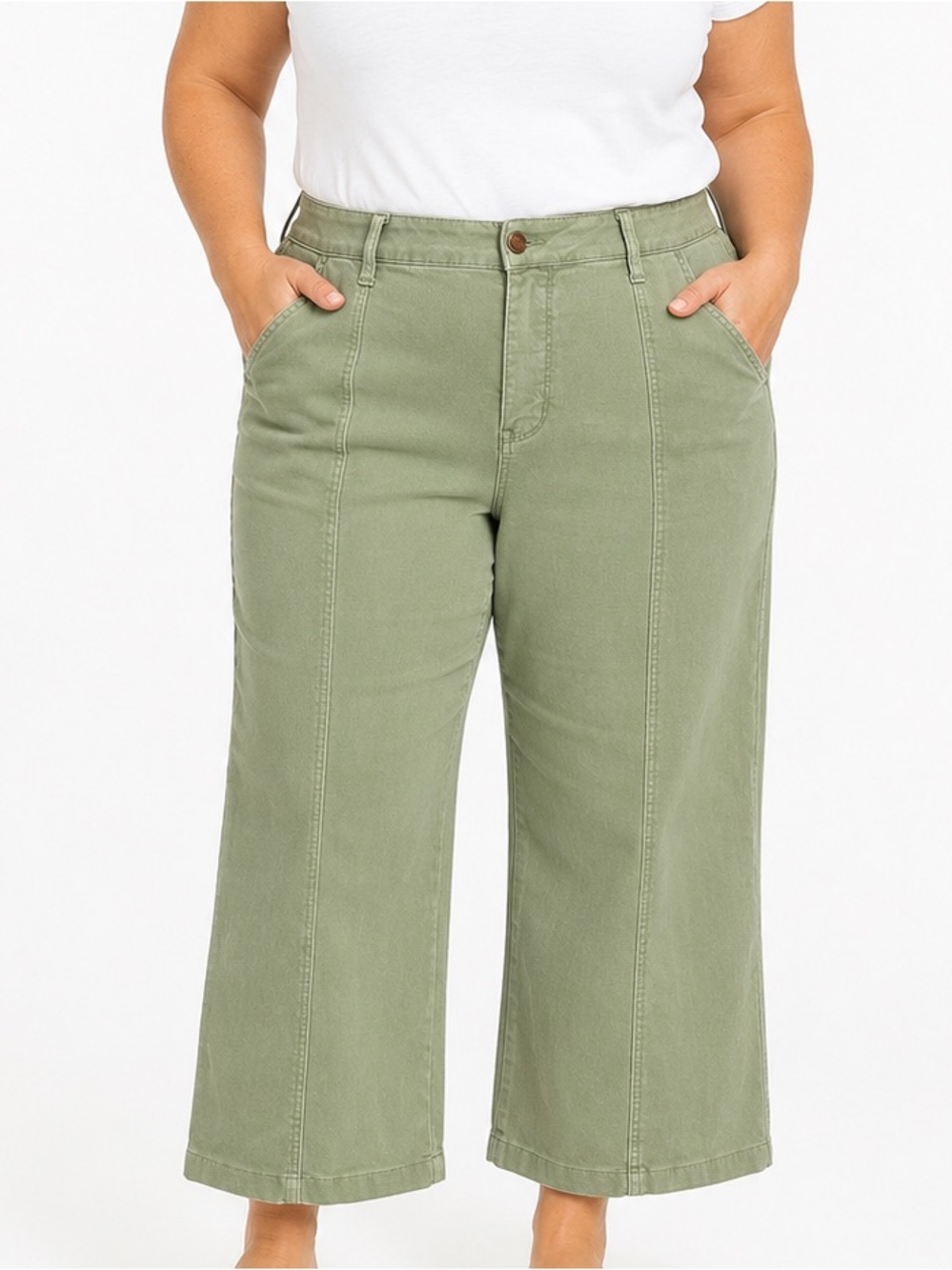 Judy Blue Sage Green Wide Leg Cropped Pants High Rise Stretch 16W Plus